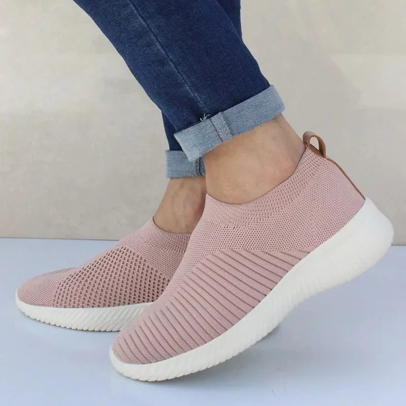 Pambabaeng Sapatos na Pagniniting na Sock Sneakers Pambabae Spring Summer Slip On Flat Shoes Women Plus Size Loafers Flats Walking krasovki Famela 