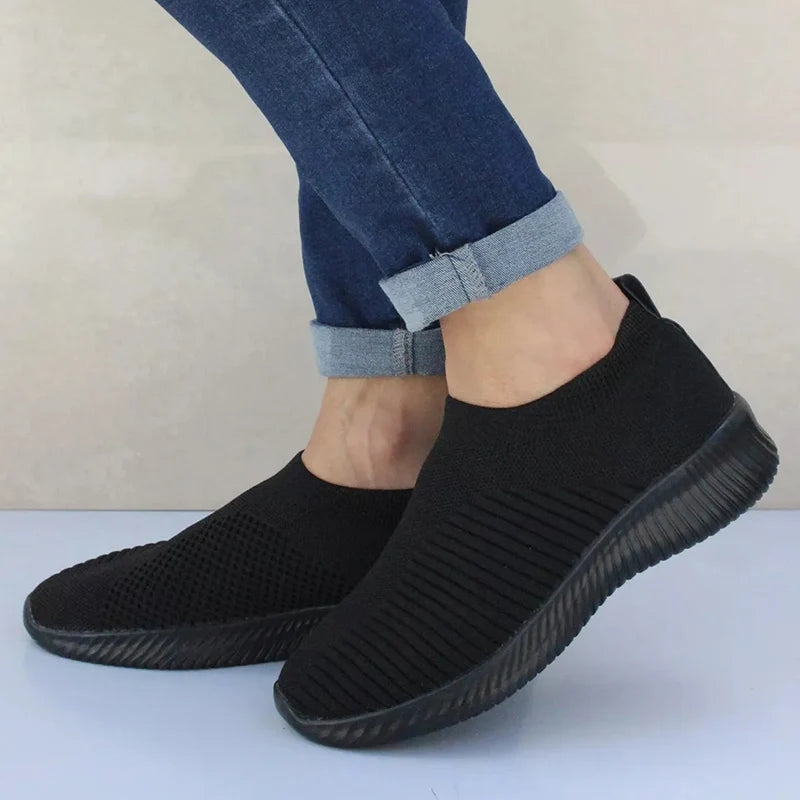 Pambabaeng Sapatos na Pagniniting na Sock Sneakers Pambabae Spring Summer Slip On Flat Shoes Women Plus Size Loafers Flats Walking krasovki Famela 