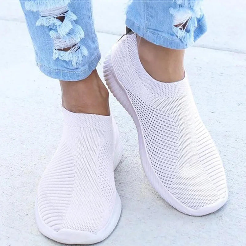 Pambabaeng Sapatos na Pagniniting na Sock Sneakers Pambabae Spring Summer Slip On Flat Shoes Women Plus Size Loafers Flats Walking krasovki Famela 