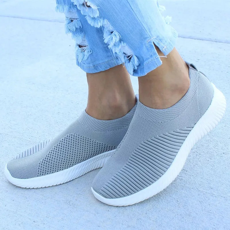 Pambabaeng Sapatos na Pagniniting na Sock Sneakers Pambabae Spring Summer Slip On Flat Shoes Women Plus Size Loafers Flats Walking krasovki Famela 