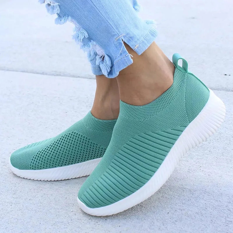 Pambabaeng Sapatos na Pagniniting na Sock Sneakers Pambabae Spring Summer Slip On Flat Shoes Women Plus Size Loafers Flats Walking krasovki Famela 