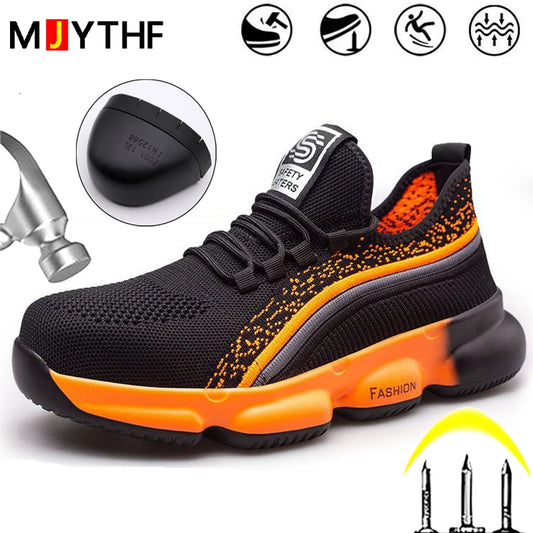 Kahel na Panlalaking Sapatos para sa Trabaho Fashion Steel Toe Cap Sneakers Panlalaking Safety Shoes Anti-smash Anti-butas Hindi masisira Sapatos Makahinga 