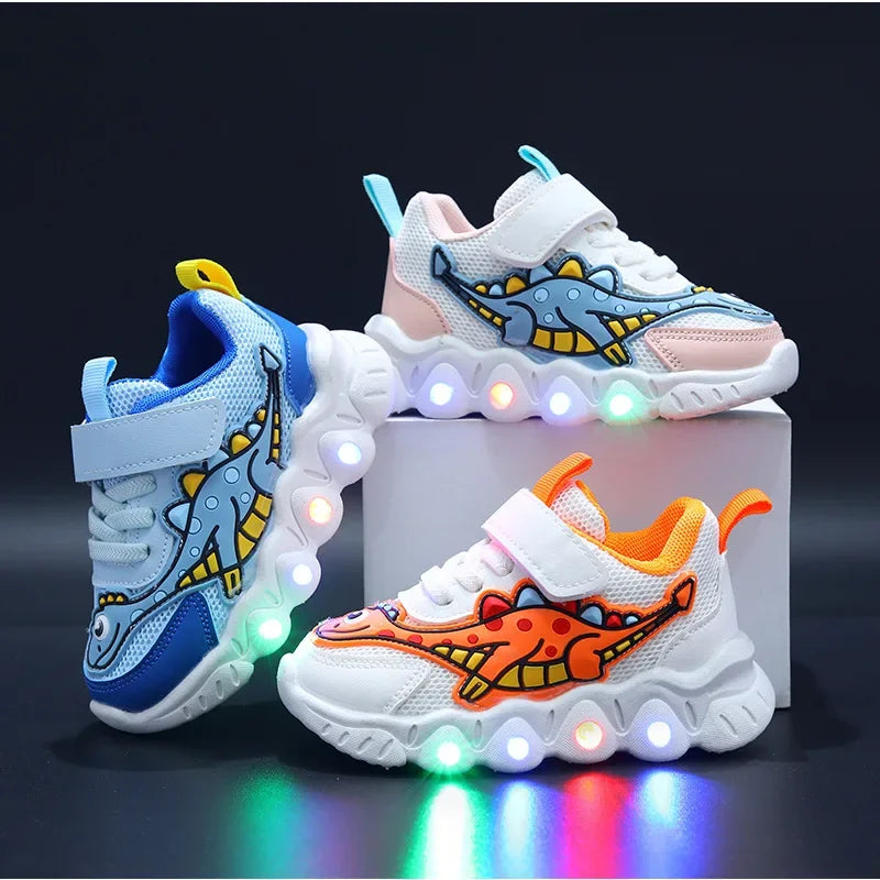 Tennis Shoe LED Children Trainer Cartoon Boy Casual Sneaker para sa Boy Kid Shoe para sa Babae Mesh Breathable Shoe Baby Illuminated Shoe 