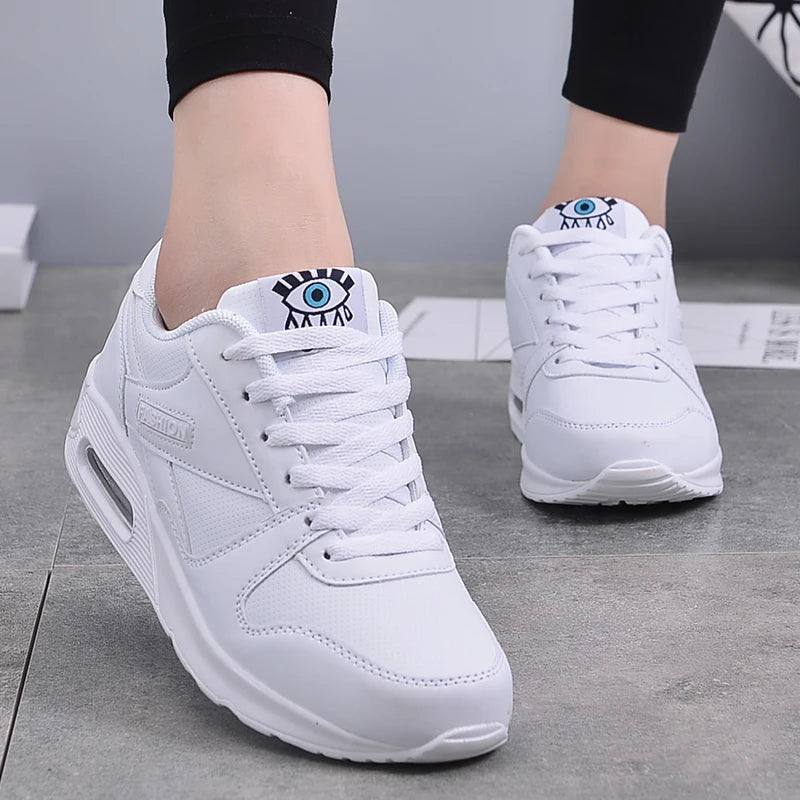 Pambabaeng Fashion Sneakers Air Cushion Sports Shoes Pu Leather Blue Shoes White Pink Panlabas na Walking Jogging Shoes Pambabaeng Trainer 