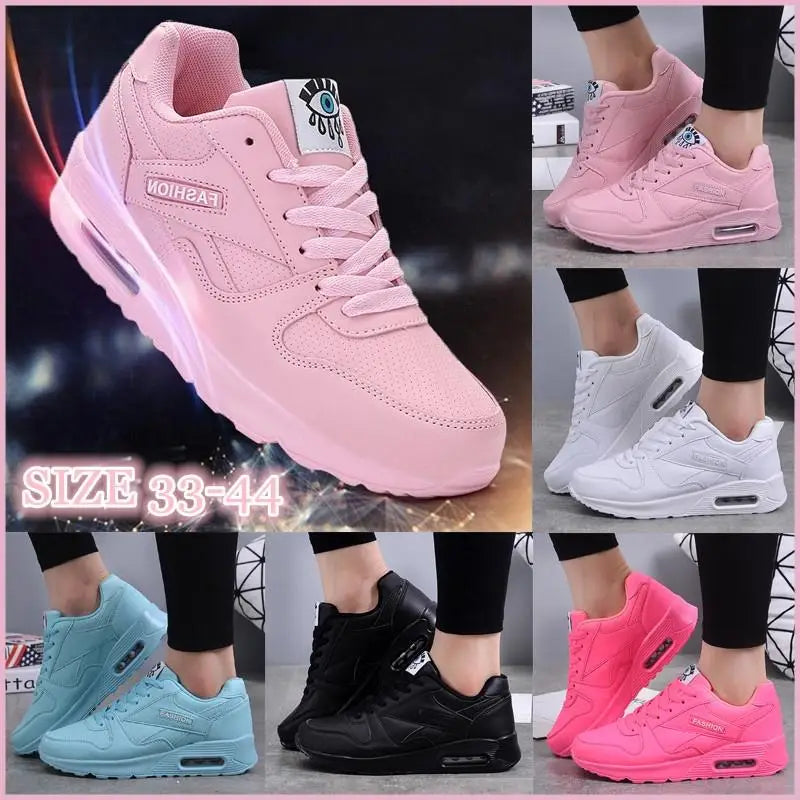 Pambabaeng Fashion Sneakers Air Cushion Sports Shoes Pu Leather Blue Shoes White Pink Panlabas na Walking Jogging Shoes Pambabaeng Trainer 