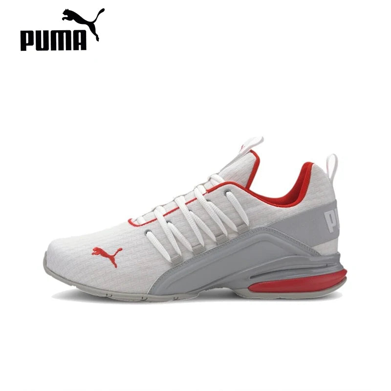 Original Puma Axelion Block Men's Running Shoes Low Top White Red Splice Sneakers 193148-02