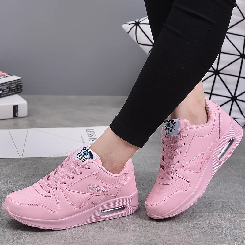 Pambabaeng Fashion Sneakers Air Cushion Sports Shoes Pu Leather Blue Shoes White Pink Panlabas na Walking Jogging Shoes Pambabaeng Trainer 