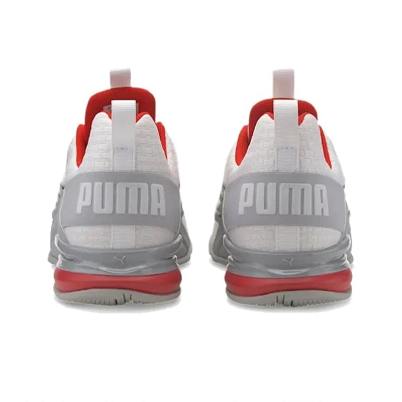 Original Puma Axelion Block Men's Running Shoes Low Top White Red Splice Sneakers 193148-02